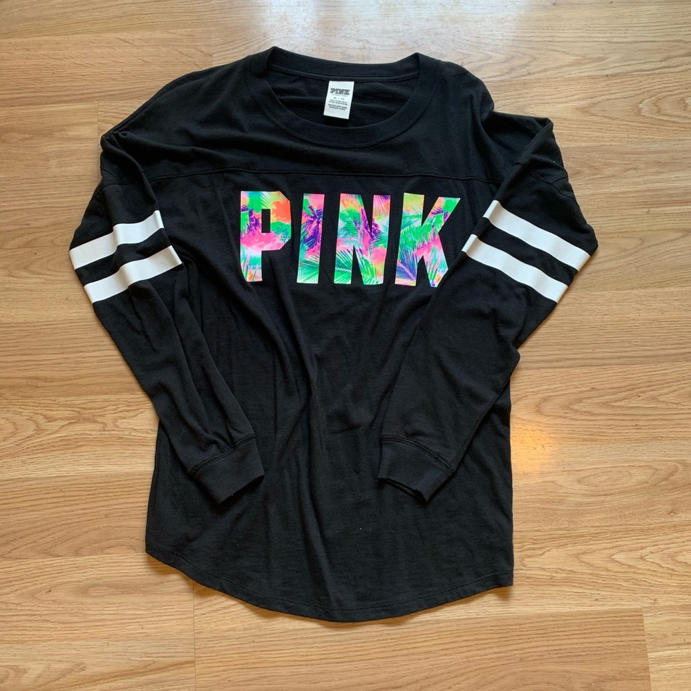 PINK VS tropical print long sleeve key hole back